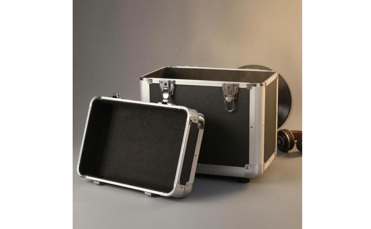 Aluminum Vinyl Records Storage Case Metal Corner Reinforcement Lockable Storage Case Removable Lid Hard-Sided Box