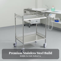 Easy to Clean Stainless Steel Medical Trolley Thickened Material Trolley Stainless Steel Medical Cart Sturdy and Long-Lasting for Dentists, Beauticians, Hospital, Operating Room, Laboratoryoratory Oratory