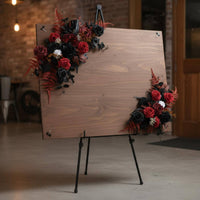 2 Pieces Red and Black Floral Arrangement Pollen Allergy Welcome Sign Flower Decor Handmade Artificial Rose Corner Decor for Coffee Shop