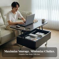 Vintage design elevatingTop C-Table with casters Height Adjustable Household Furniture Space Saving Design Hidden Storage for Small Apartment Residents, Remote Workers, Students, Living Room, Next to Sofa, Bedroom, Home Office