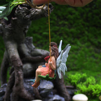 Fairy Couple on Swing Whimsical Fairy on Swing Ornament Hanging Garden Ornament Balcony Romantic for Gardeners, Planter