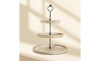 Farmhouse 3-Tier Dessert Stand Rustic 3 Tier Serving Tray Distressed Wooden Dessert Stand Round for Hosts, Bakers, Afternoon Tea, Kitchen Countertops