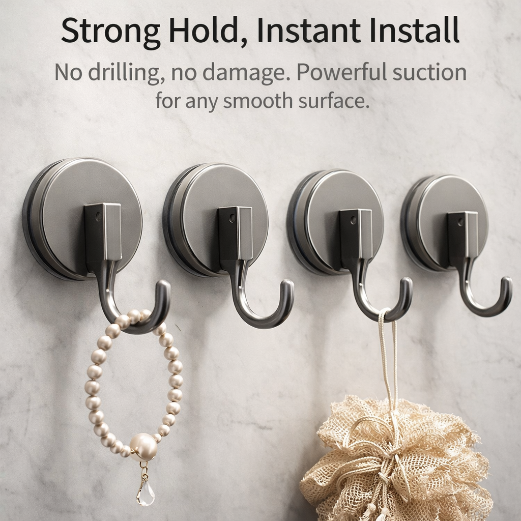 Bedroom Universal Heavy Duty Suction Cup Hooks for Secure Storage, Strong with for Cabinet Side and Wardrobe