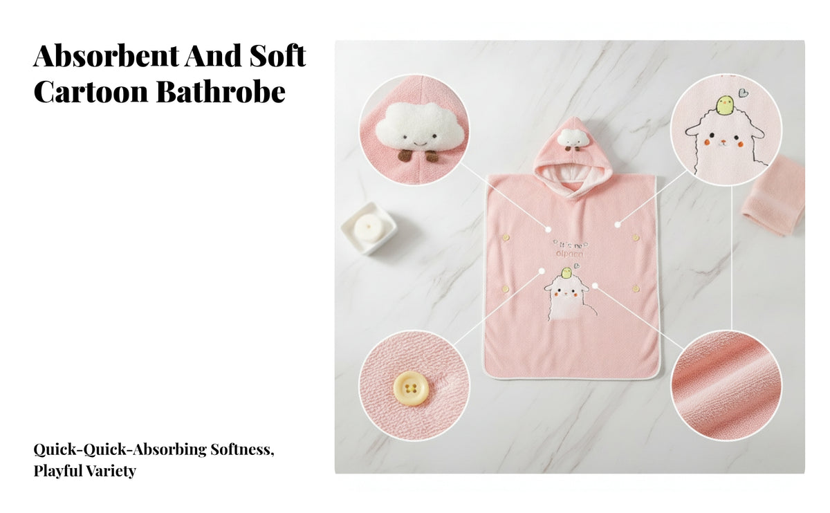 Hooded Bath Towel Cape Soft Terry Children's Towel Cape Side Buttons Short Sleeves for After Shower