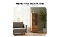 Japanese-influenced Design Glass Door Rattan Cabinet Minimalist visual appeal cabinet Woven Cane texture Display Case debris-proofresistant for Small Space Dwellers, Book Lovers, Collectors, Living Room, Home Office, Bedroom, Dining Area