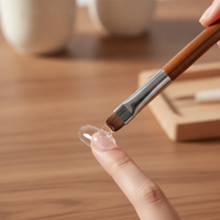 Professional Japanese Style Short Square Round Gel Nail Brush with Sandalwood Handle