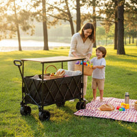 Portable Foldable Camping Wagon 360° Rotating Wheels Collapsible Outdoor Utility Carrier Large Capacity Heavy Duty Folding Wagon Steel Frame for Picnic, Gardening, Beach, Shopping