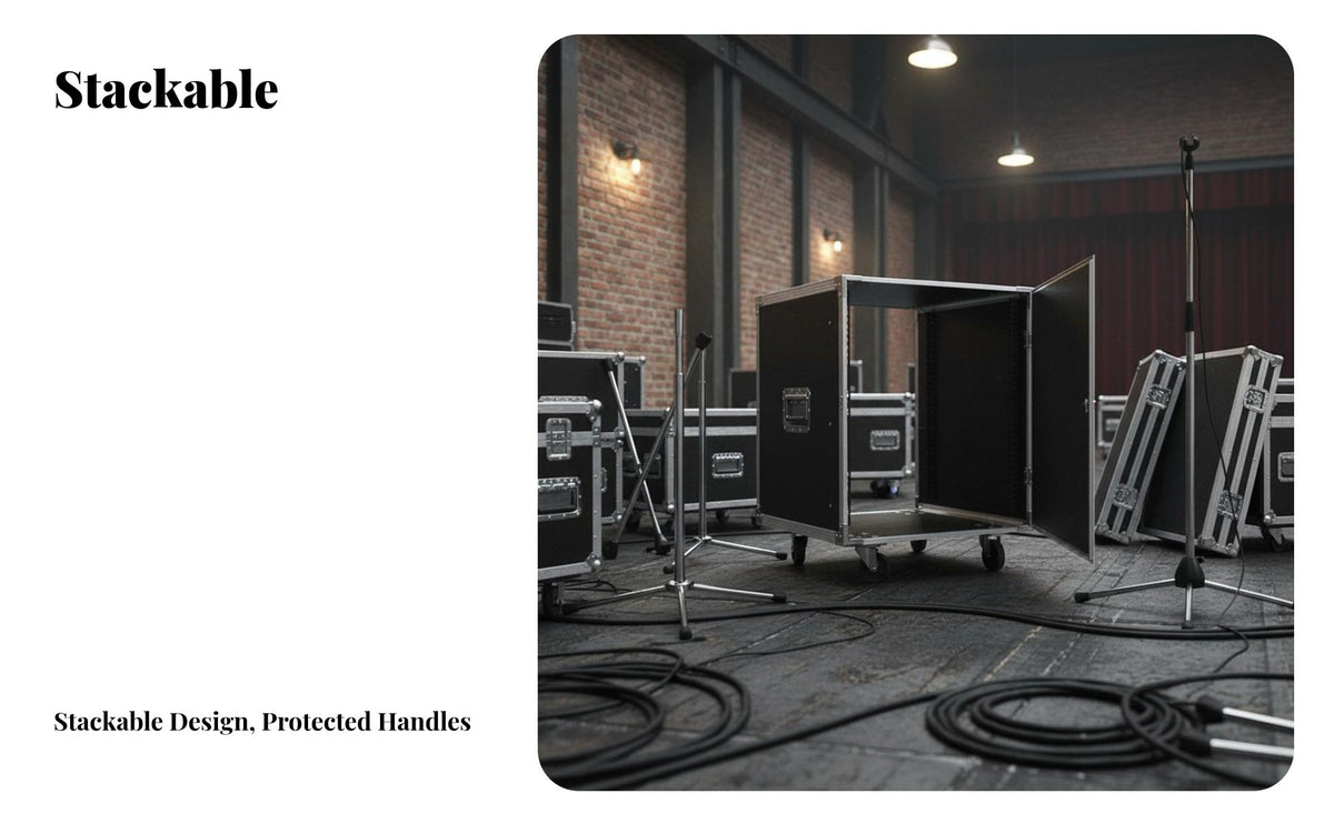 Locking Casters Rolling 19-Inch Equipment Mount Reinforced Corners Mobile Sound System Trolley Heavy-Duty Construction Flight Case Secure Butterfly for KTV Operators, Musicians, Event Technicians, Recording Studios, Live Performance, Stage, Events