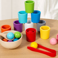 Hand-Eye Coordination Ball Cup Game with Tongs Fine Motor Child-Centered Toy with Tongs Multicolor Color Matching Toy with Cups Educational for Toddlers, Preschoolers, Homeschooling, Playrooms