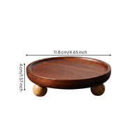Round Acacia Tray Polished Wooden Serving Tray Raised Feet for Entryway