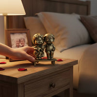 Elderly Couple Statue Brass Figurine with Bench Antique-Style Couple Figurine for Desk Decoration