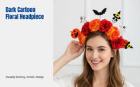 Dark Flower Headband, Halloween Bat Pumpkin Bone Decor, Party Costume, Photo Prop
