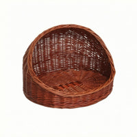 Handwoven Wicker Pet Bed Oval Rattan Pet Basket Low-Front Woven Cat Basket Breathable for Cats, Young Dogs