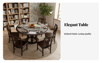 Solid Wood Dining Set with Turntable Heat Resistant New Chinese Design Dining Set High Temperature Resistance Kitchen Table with 6 Chairs for Families