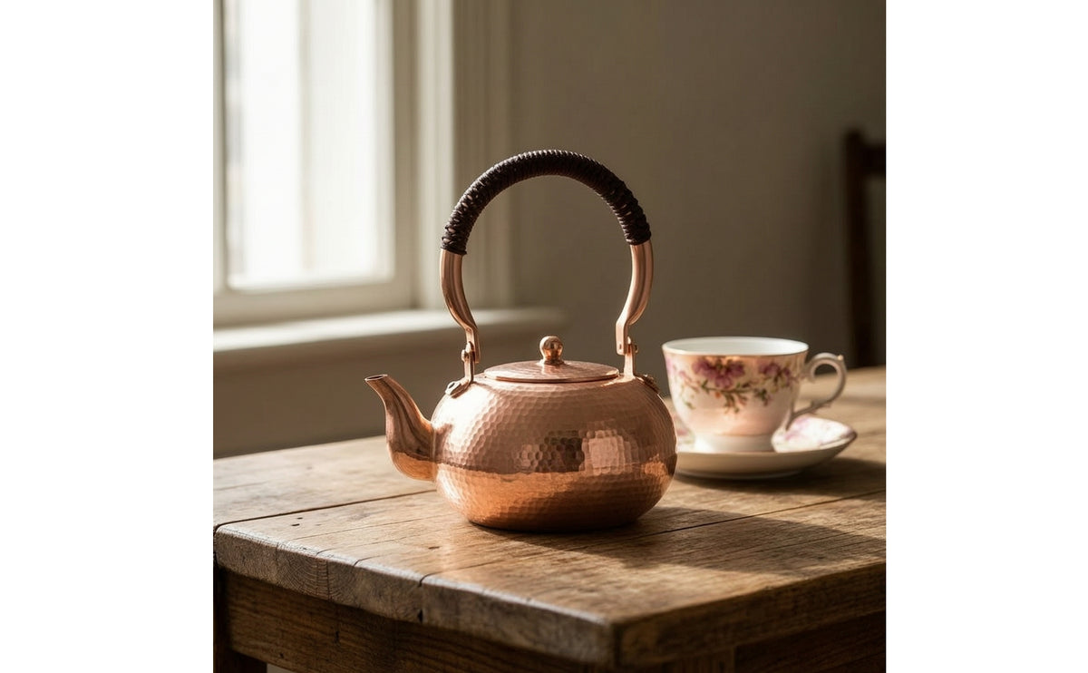 Hammered Copper Tea Kettle Stovetop Teapot Comfortable Pouring for Kitchen