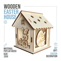 Easter Wooden House Hollow-Carved Design Wooden Easter Craft Set Creative Fun Paintable Wood Cabin for Crafters, Tabletop Display, Classroom Activity