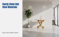 Creative Entryway Table, Luxury Sintered Stone Console, Spherical Stainless Steel Accent, Modern Hallway Decor