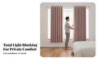 Light Blocking No-Drill Blackout Curtain Set Thickened Material Window Treatment Solid Color Design Drapery Panel Thermal Insulated for Renters, Students, Homeowners, Bedroom, Living Room, Home Office, Apartment