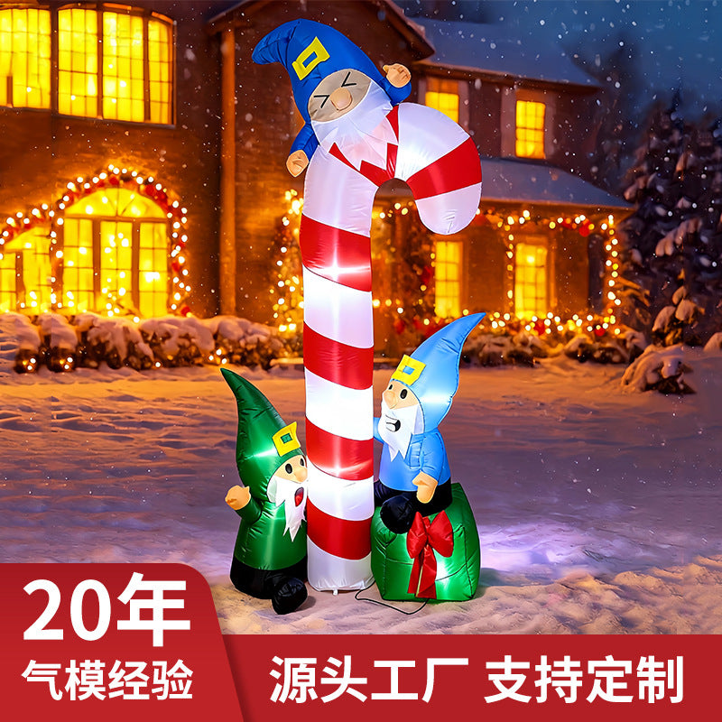 1.8m Christmas Inflatable Elf with Candy Cane Decoration with LED Light for Outdoor Yard Party