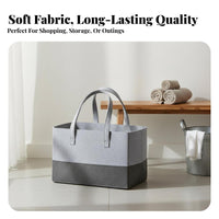 Textile Storage Basket Large Capacity Color Block Laundry Hamper With Handles Bi-Color Textile Tote for Homeowners, Crafters, Shopping, Bedroom
