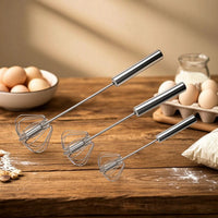 Stainless Steel Rotating Push Whisk Handheld Semi-Automatic Whisk Rust-Resistant Egg Beater Long-Lasting for Bakers, Baking
