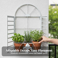 traditional rural design Arched opening Frame Rack Distressed Finish Framed Plant Holder Retro Design plant display rack upright Display for Home Decorators, Apartment Dwellers, Homeowners, Living Room, Balcony, Small areas, Hallway