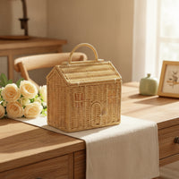 House-Shaped Basket Handwoven Wicker Storage Basket Hand-Woven Decorative for Gift Presentation, Shelf