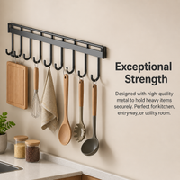 Wall Mounted Coat Rack, Key Holder Wall Mount with 4-12 Hooks, Black Metal Coat Hooks for Mudroom, Easy Installation No-Drill Hat