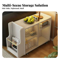 Vintage Design Wheeled End Table with Magazine Holder Space-Saving Design Mobile Storage Unit Sturdy Construction Indoor Furniture Polished Rounded Corners for Small Apartment Dwellers, Homeowners, Students, Living Room, Bedroom, Home Office