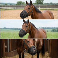 Padded Horse Muzzle with Halter Ventilated Horse Muzzle Lightweight Tack Nylon for Horses, Stable