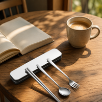 Cutlery Set for 1 Person, Stainless Steel Travel Cutlery with Case, Fork Spoon Chopsticks, Camping Outdoor Cutlery for On-the-Go