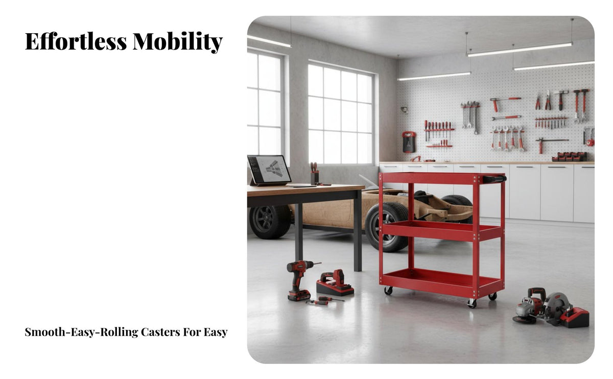Long-Lasting Steel Construction 3-Tier Tool Cart High Load Capacity 3-Tier Rolling Tool Cart Industrial Grade Workshop Service Trolley Locking Wheels for Mechanics, Tradesmen, DIY Enthusiasts, Auto Repair Shop, Garage, Warehouse