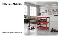 Long-Lasting Steel Construction 3-Tier Tool Cart High Load Capacity 3-Tier Rolling Tool Cart Industrial Grade Workshop Service Trolley Locking Wheels for Mechanics, Tradesmen, DIY Enthusiasts, Auto Repair Shop, Garage, Warehouse