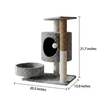 Cat Activity Center with House and Hammock, 2-Level Simple Style Perch featuring Scratching Board, Compact 55cm Height for Indoor Kitten Play