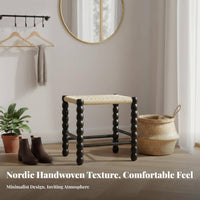 sturdy Wood Frame Woven Top Wooden Stool Nordic aesthetic Low Wooden Stool Minimalist Design Footrest Multifunctional for Homeowners, Renters, Children, Entryway, Living Room, Hallway, Bedroom