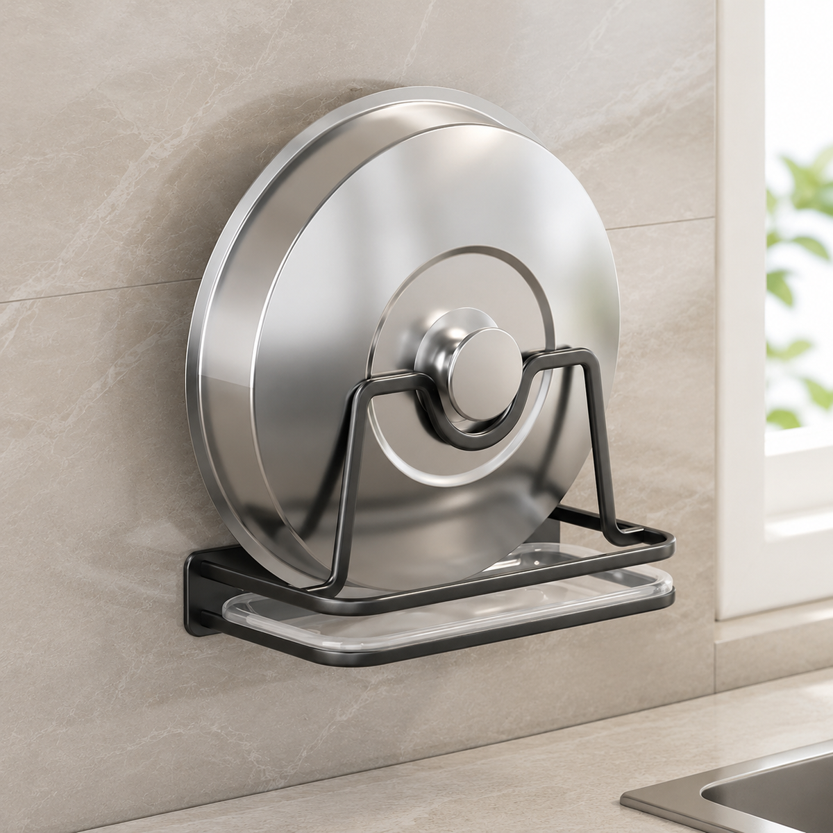 Kitchen Organiser Pot Lid Holder, Wall Mounted No-Drill Cutting Board Rack, Matte Finish Pan Lid Organiser for Busy Cooks