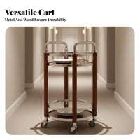 Rolling Beverage Cart Multifunctional Rolling Bar Cart 360-Degree Casters 2-Tier Drink Trolley for Hotel Party Hosts, KTV, Dining Room, Parties