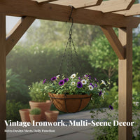 Wrought Iron Hanging Basket Indoor & Outdoor Use Metal Birdcage Plant Holder Wire Birdcage Planter for Patio, Balcony