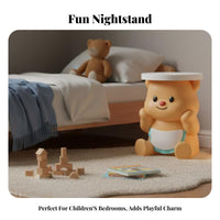 Creative Styling Bear-Shaped Storage Cabinet Original Design Bedside Storage Cabinet Multifunctional Nightstand Built-in Bluetooth Speaker for Children, Toddlers, Homeowners, kid's Room, Nursery, Playroom