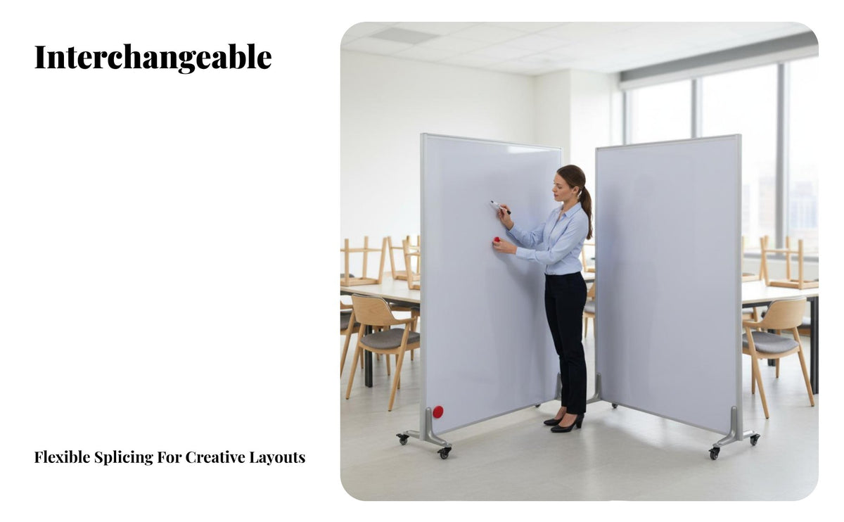 3-Panel Wheeled Divider Magnetic Surface 3-Panel Folding Writing Board Foldable Design Mobile Whiteboard for Presenters, Classroom, Open-Plan Spaces