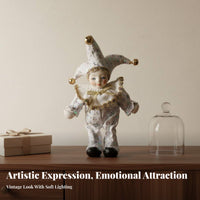 Ceramic Trickster Doll Great Gift Idea Vintage Trickster Figurine Hand-Painted Pierrot Clown Doll for Collectors, Home Decor, Art Collection