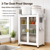 3 Layer Metal Cabinet, Retractable Pantry Cupboard Storage, Dustproof Carbon Steel Kitchen Organizer with Drainage Tray, Modern Minimalist Countertop