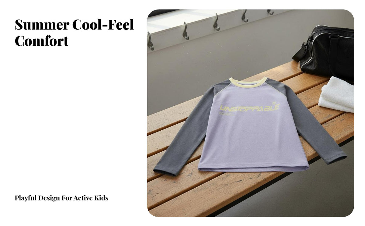 kids' Long Sleeve T-Shirt Quick-Dry Color Block Raglan Tee Sweat-Absorbing-Wicking kids' Color Block Tee for Children, Girls, Summer, Everyday Wear
