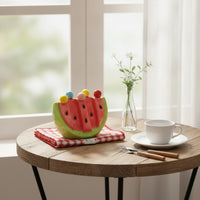 Watermelon-Shaped Fruit Fork Set with Ceramic Holder Cute Fork Set with Ceramic Holder Colorful Appetizer Picks Decorative for Afternoon Tea, Party