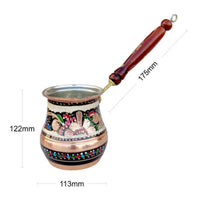 Enamel Decorated Handmade Copper Coffee Pot Floral Design Wood Handle Coffee Pot