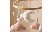 Baby Mobile with Wooden Hoop Teddy-Fleece Soft Mobile with Clouds Soft Hanging for Newborns, Crib, Nursery