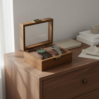 Wooden Watch Box Metal Clasp Glass Lid Watch Box Wood Grain