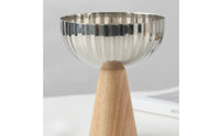 Fruit Bowl with Pedestal Base Stainless Steel Fruit Bowl with Wooden Base Reflective for Kitchen Counter