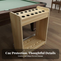 12-Hole Floor Cue Rack Sturdy and Stable Freestanding Hardwood Wood Cue Rack Space Saving Wooden Billiard Holder for Pool Owners, Man Cave