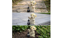 Resin Dog Garden Statue with Lantern Waterproof Puppy Statue with Solar Light Hand-Painted Dog Figurine with Lantern Decorative for Pathway